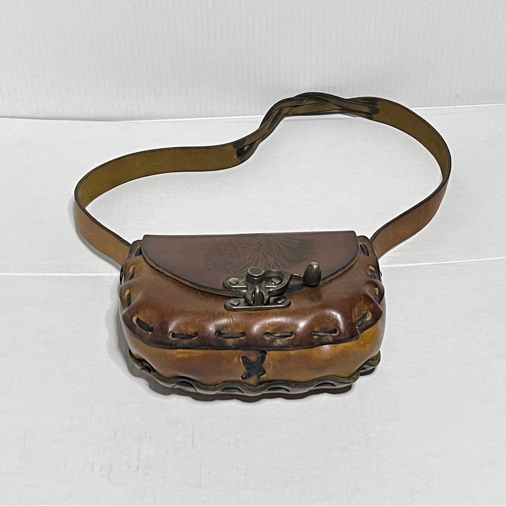 Vintage Tooled Leather Structured Crossbody Bag - Picture 9 of 15